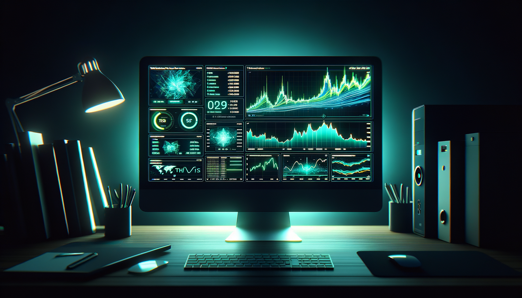 Monitor showing hashrate performance charts